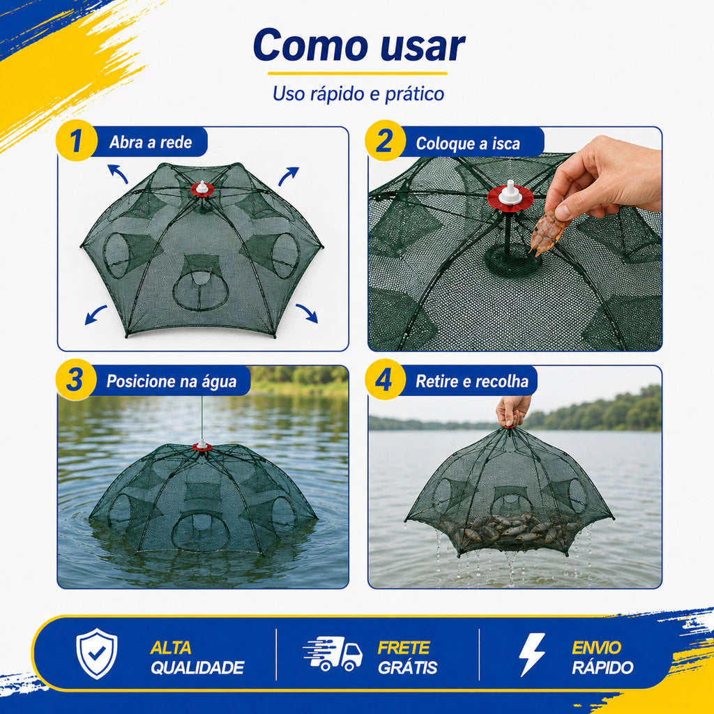 Armadilha com 8 Bocas para Isca Viva (Lambari/Peixes Pequenos)