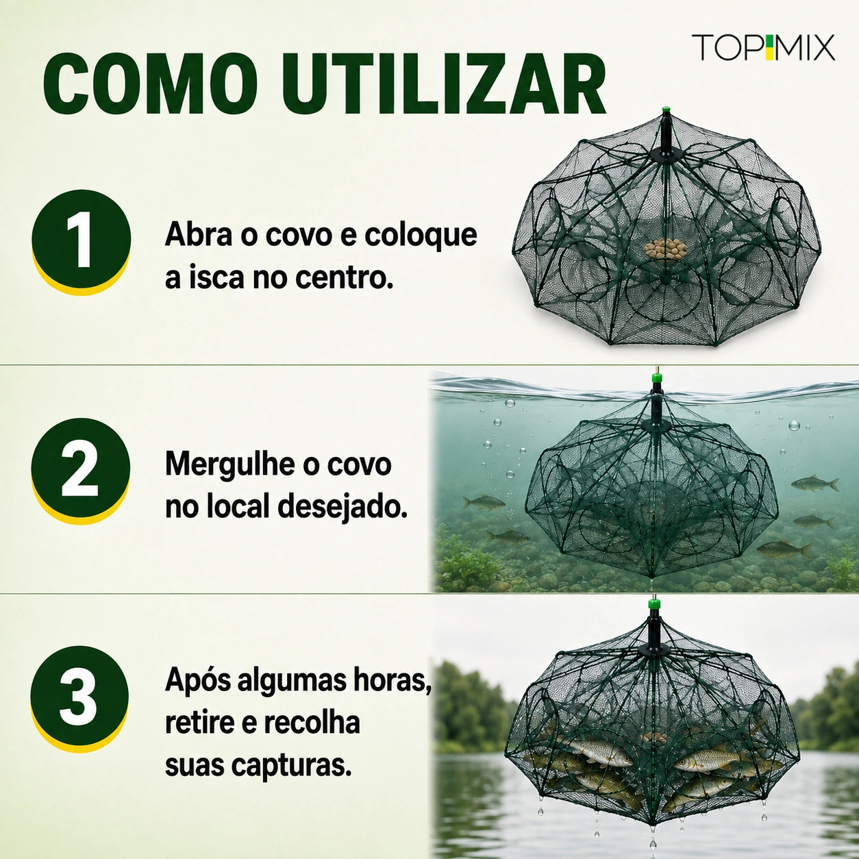 Armadilha Covo Retrátil com Zíper para Pesca Profissional