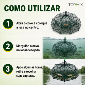 Armadilha Covo Retrátil com Zíper para Pesca Profissional